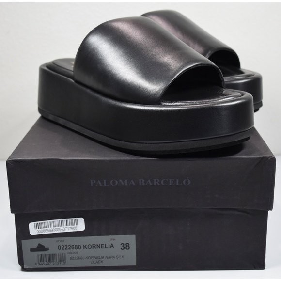PALOMA BARCELO NIB KORNELIA SILK BLACK LEATHER PLATFORM SLIDE SANDAL. EU 38/US 8 - Picture 2 of 13